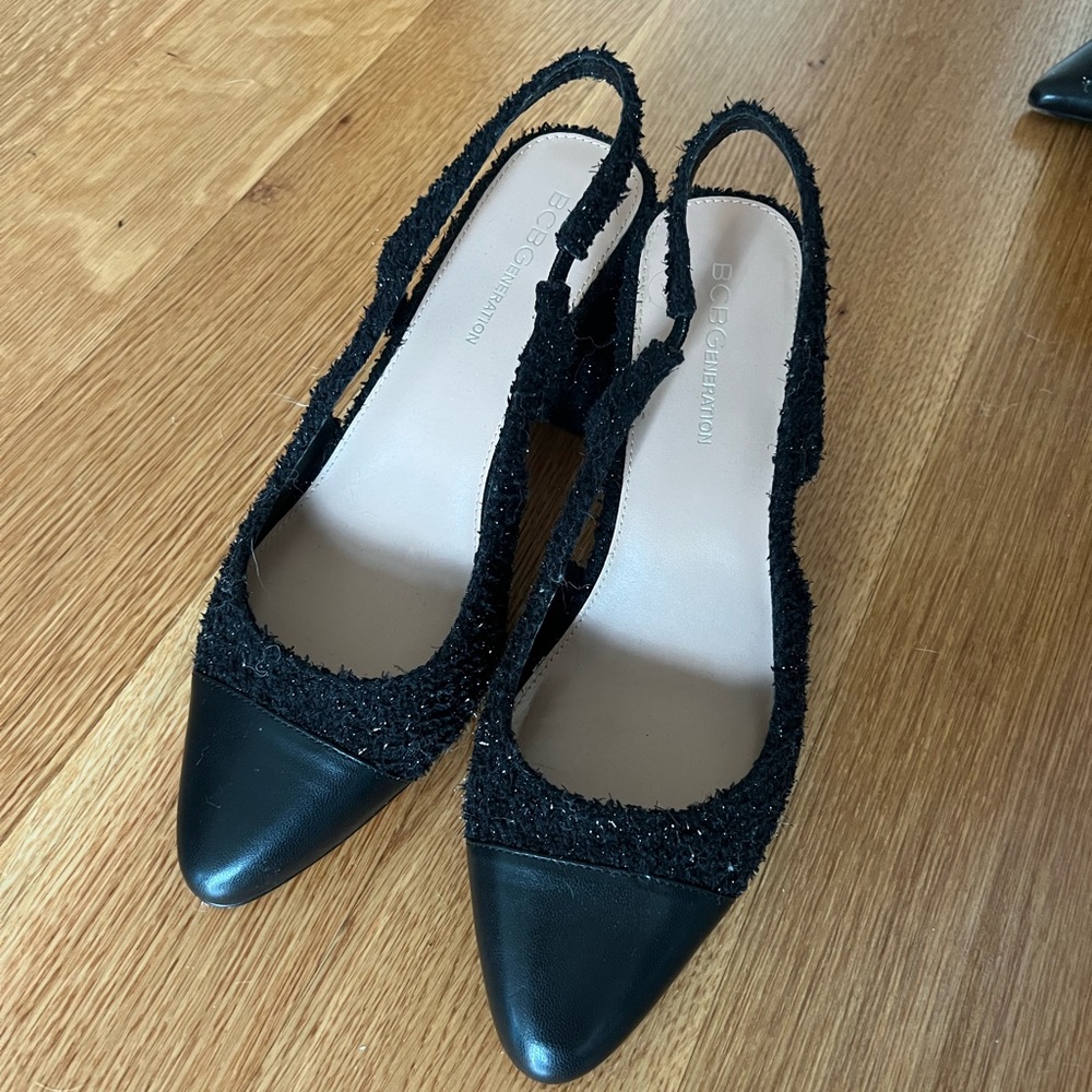 BCBGeneration Black Tweed Slingback Heels